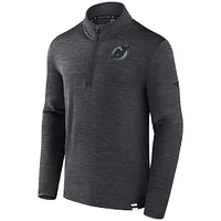 Pull à glissière quart de tour avec logo ton sur des Devils du New Jersey pour hommes Fanatics Heather Charcoal