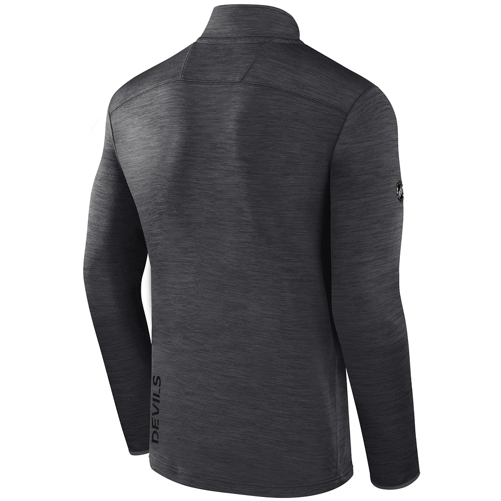 Pull à glissière quart de tour avec logo ton sur des Devils du New Jersey pour hommes Fanatics Heather Charcoal