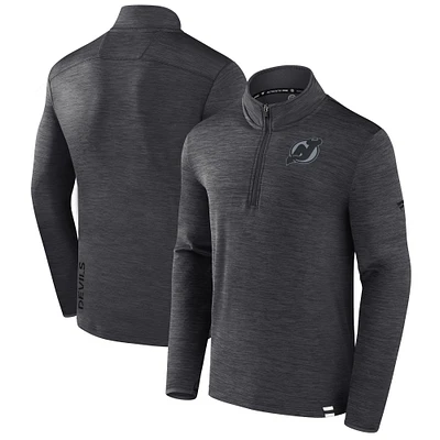 Pull à glissière quart de tour avec logo ton sur des Devils du New Jersey pour hommes Fanatics Heather Charcoal