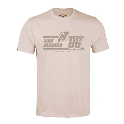Men's Levelwear Jack Hughes Khaki New Jersey Devils Richmond Mileage Name & Number T-Shirt