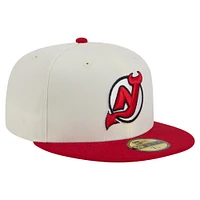 Casquette ajustée bicolore chromée 59FIFTY New Era blanche pour homme des Devils du Jersey