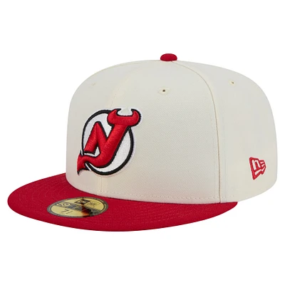 Casquette ajustée bicolore chromée 59FIFTY New Era blanche pour homme des Devils du Jersey