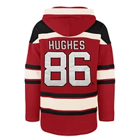 Men's '47 Jack Hughes Red New Jersey Devils Big & Tall Lace-up Pullover Hoodie