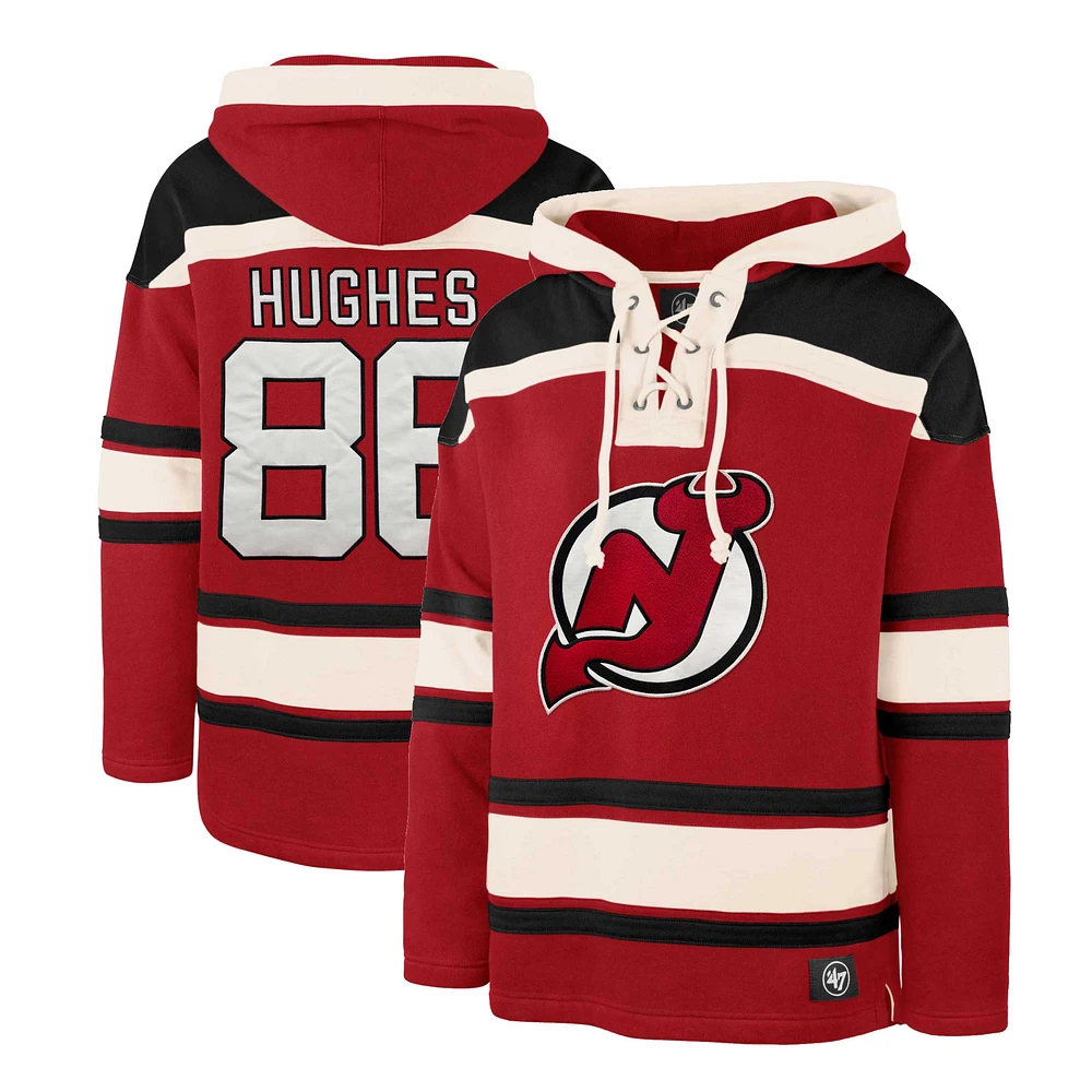 Chandail à capuchon pour homme Jack Hughes '47 Red New Jersey Devils Player Lacer