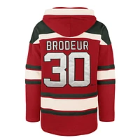 Chandail à capuchon avec nom et numéro du joueur la retraite des Devils New Jersey pour hommes '47 Martin Brodeur rouge Lacer