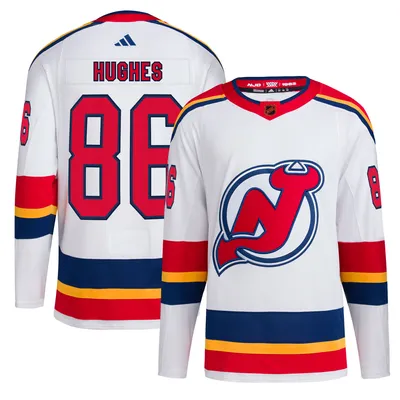 Women's Fanatics Branded Jack Hughes White New Jersey Devils 2022/23 Heritage Premier Breakaway Jersey