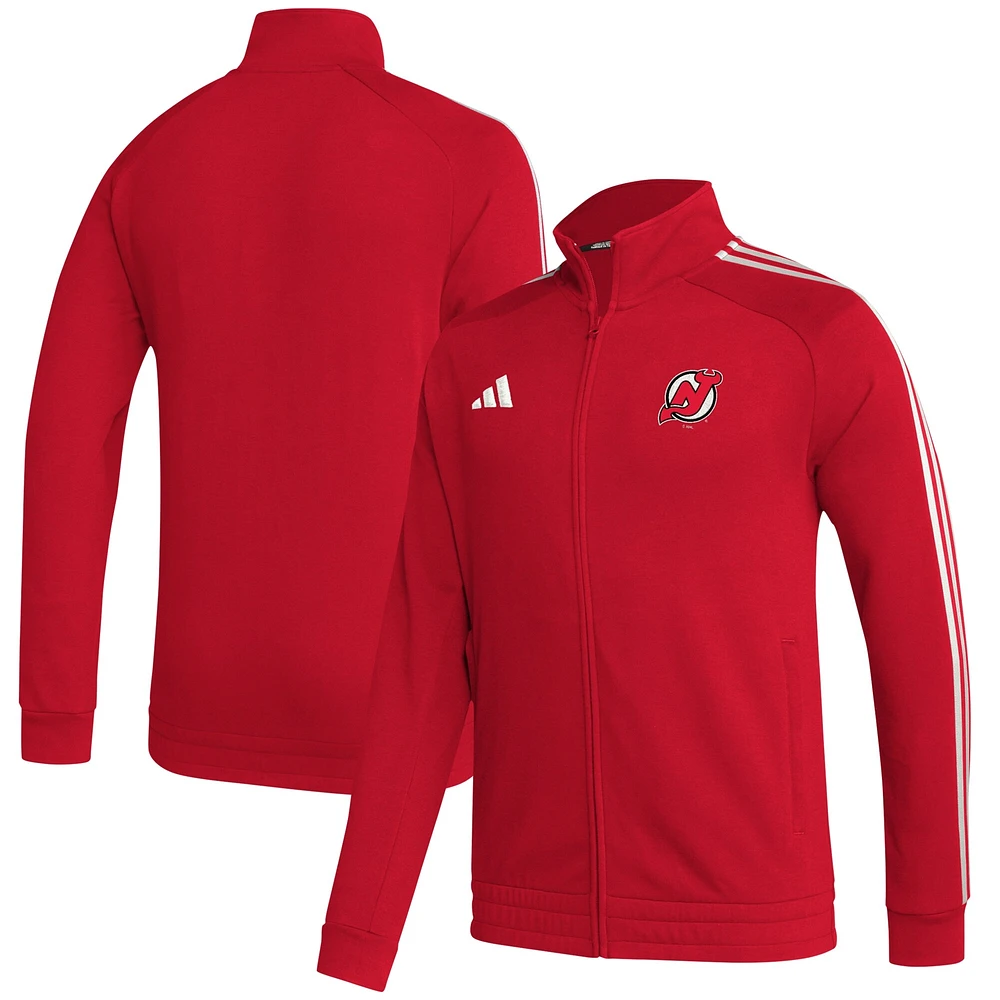 Veste de survêtement entièrement zippée adidas New Jersey Devils Raglan pour homme rouge