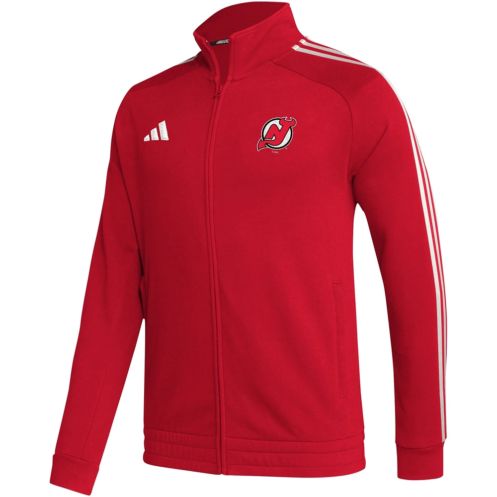 Veste de survêtement entièrement zippée adidas New Jersey Devils Raglan pour homme rouge