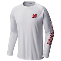 Men's  Columbia White New Jersey Devils Terminal Tackle Omni-Shade Raglan Long Sleeve T-Shirt