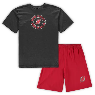 New Jersey Devils Concepts Sport Big & Tall T-Shirt Shorts Sleep Set - Red/Heathered Charcoal