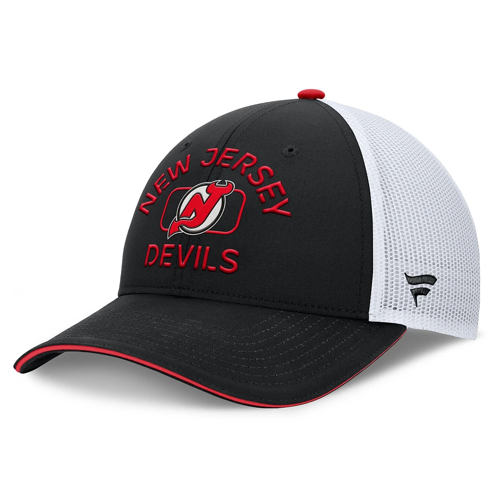 Casquette de camionneur authentique Pro Rink Fanatics noire/blanche pour homme des New Jersey Devils