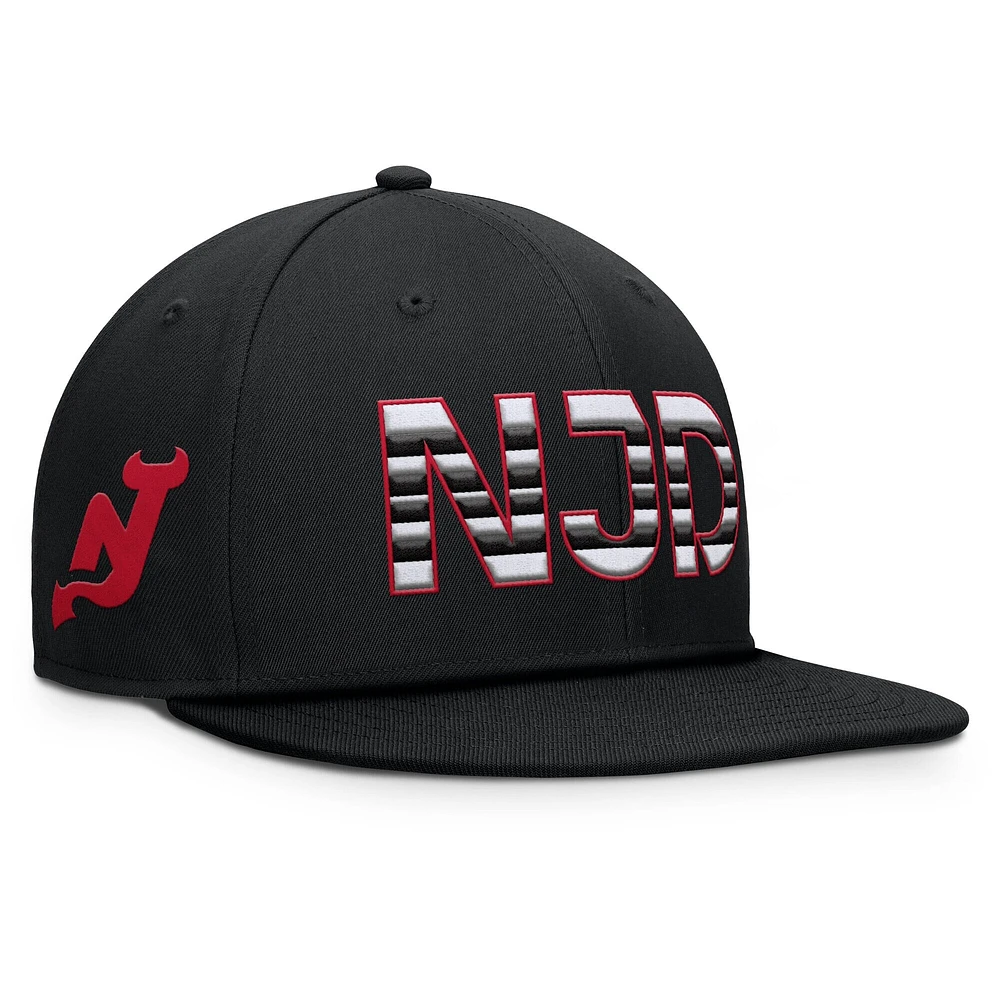 Casquette Snapback authentique Pro Alternate Jersey Fanatics noire pour homme des Devils du New Jersey