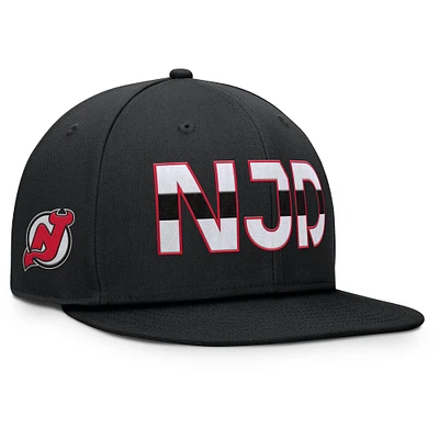 Casquette Snapback authentique Pro Rink Fanatics noire pour homme des New Jersey Devils