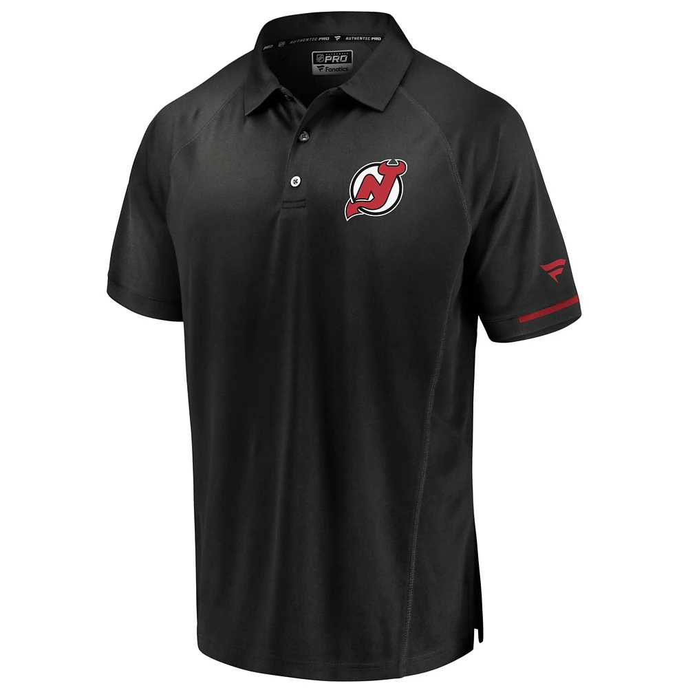 Polo authentique Pro Rinkside Fanatics pour hommes, noir, New Jersey Devils