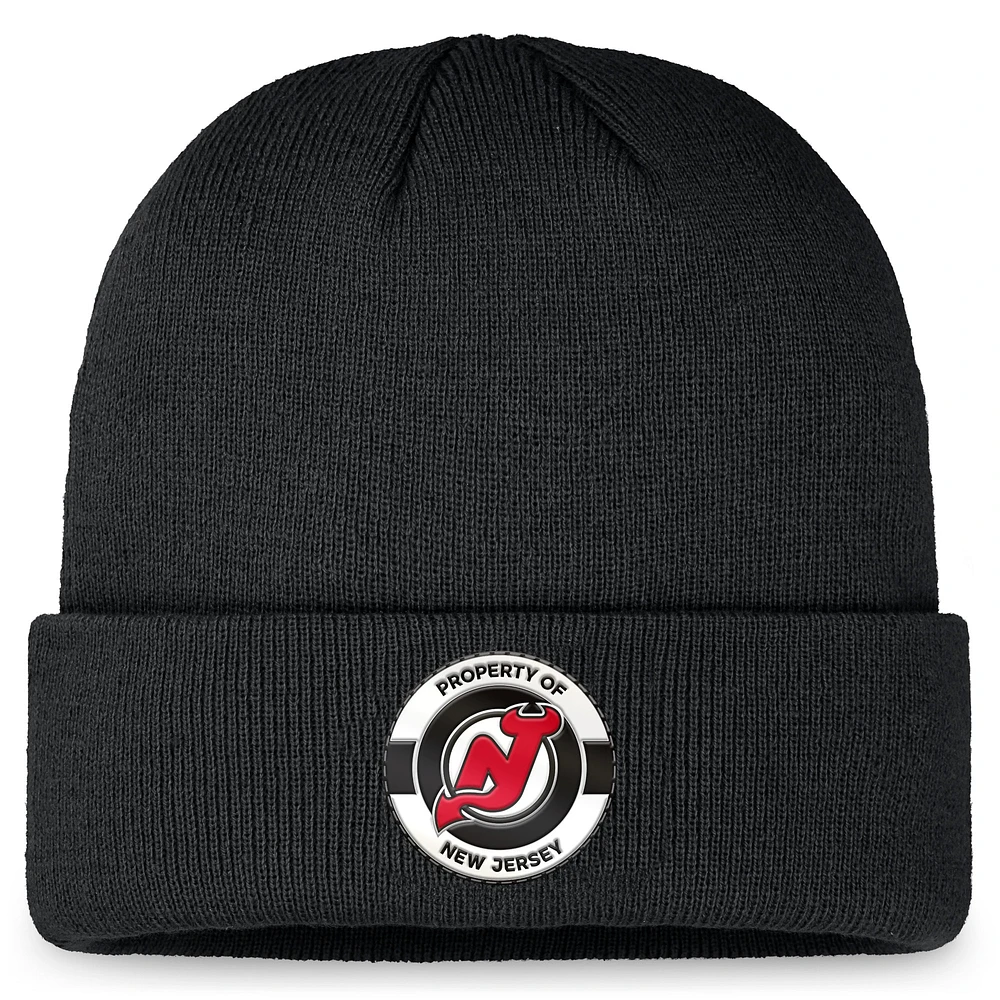 Bonnet en tricot à revers authentique Pro Training Camp Fanatics noir des New Jersey Devils pour hommes