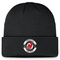 Bonnet en tricot à revers authentique Pro Training Camp Fanatics noir des New Jersey Devils pour hommes