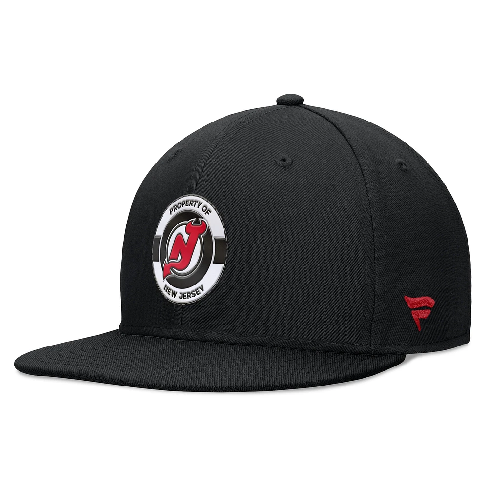 Casquette Snapback authentique Pro Training Camp Fanatics noire des New Jersey Devils pour hommes