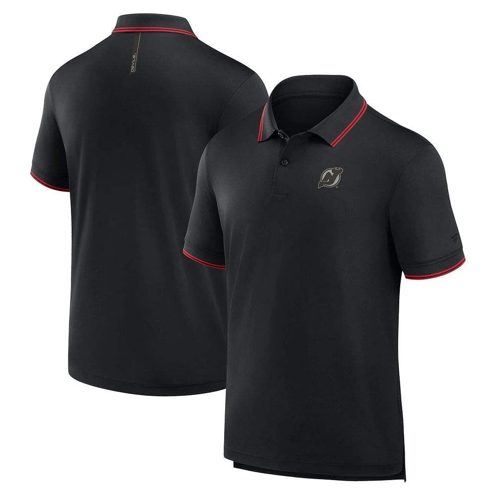 Polo noir Fanatics pour homme avec logo monochrome Front Office Move des Devils du New Jersey