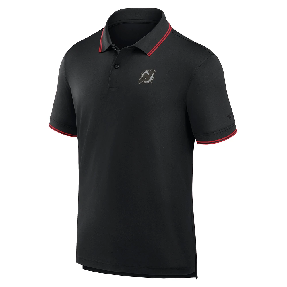 Polo noir Fanatics pour homme avec logo monochrome Front Office Move des Devils du New Jersey