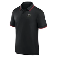 Polo noir Fanatics pour homme avec logo monochrome Front Office Move des Devils du New Jersey