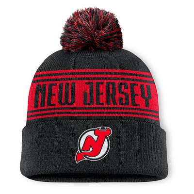 Men's Fanatics  Black New Jersey Devils Fundamental Enforcer Cuffed Knit Hat with Pom