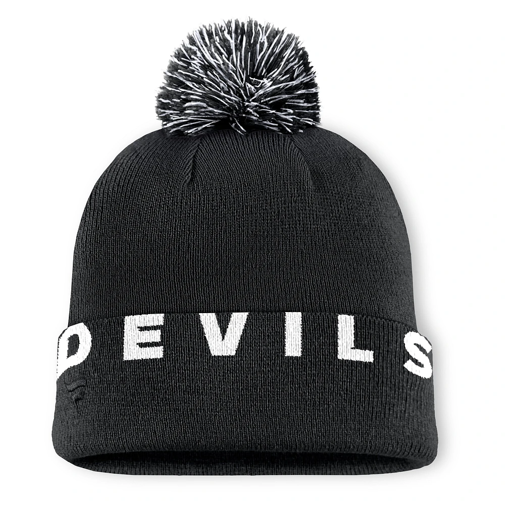 Men's Fanatics  Black New Jersey Devils Fundamental High Stick Cuffed Knit Hat with Pom
