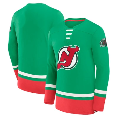 T-shirt à manches longues vintage High Point pour hommes, vert, fanatiques, New Jersey Devils