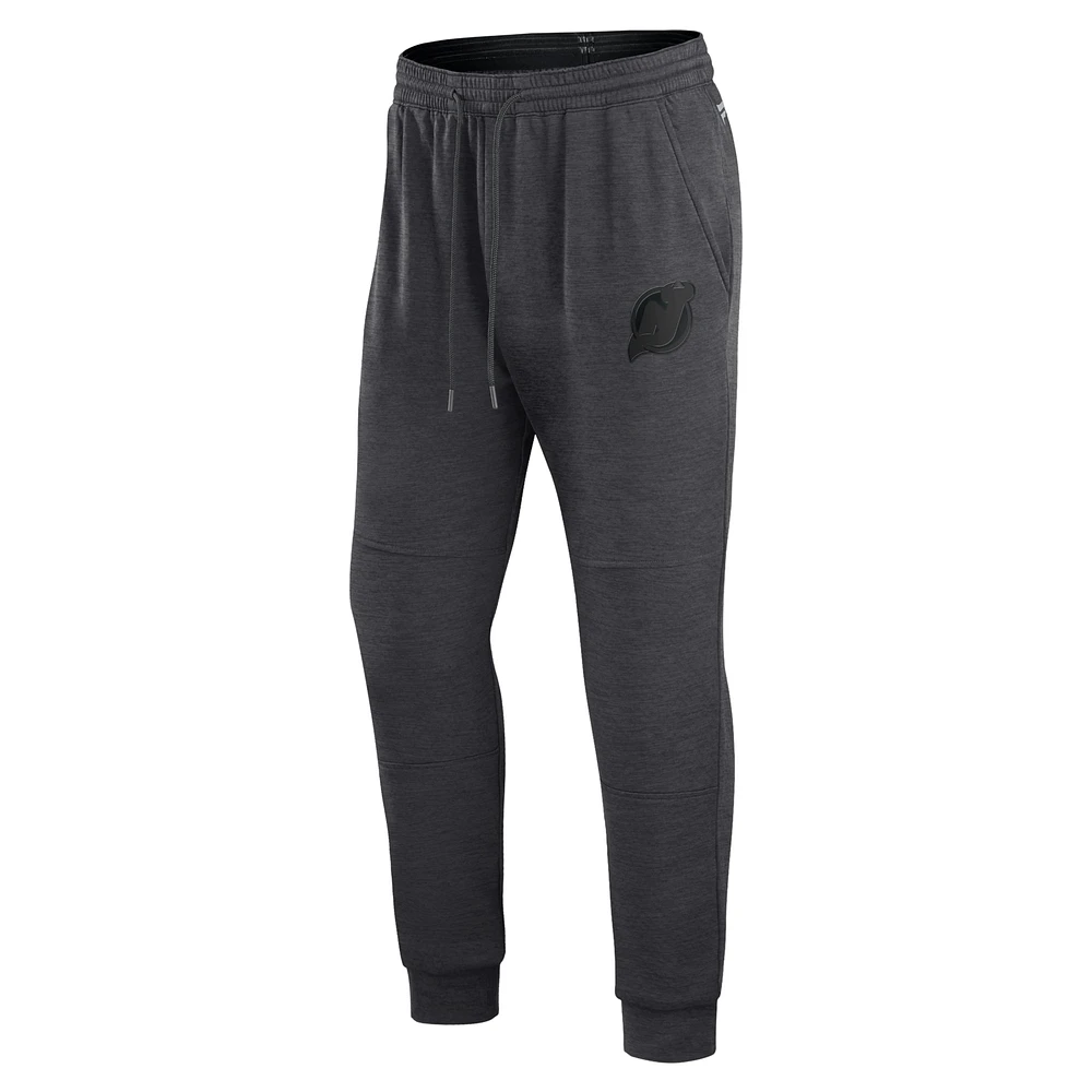 Men's Fanatics Heather Charcoal New Jersey Devils Authentic Pro Road Jogger Sweatpants