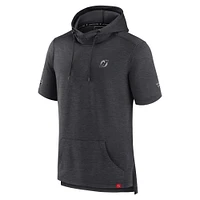 Men's Fanatics  Heather Charcoal New Jersey Devils Authentic Pro Short Sleeve Pullover Hoodie