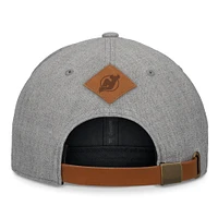 Men's Fanatics Heather Gray New Jersey Devils Elements A-Frame Leather Strapback Hat