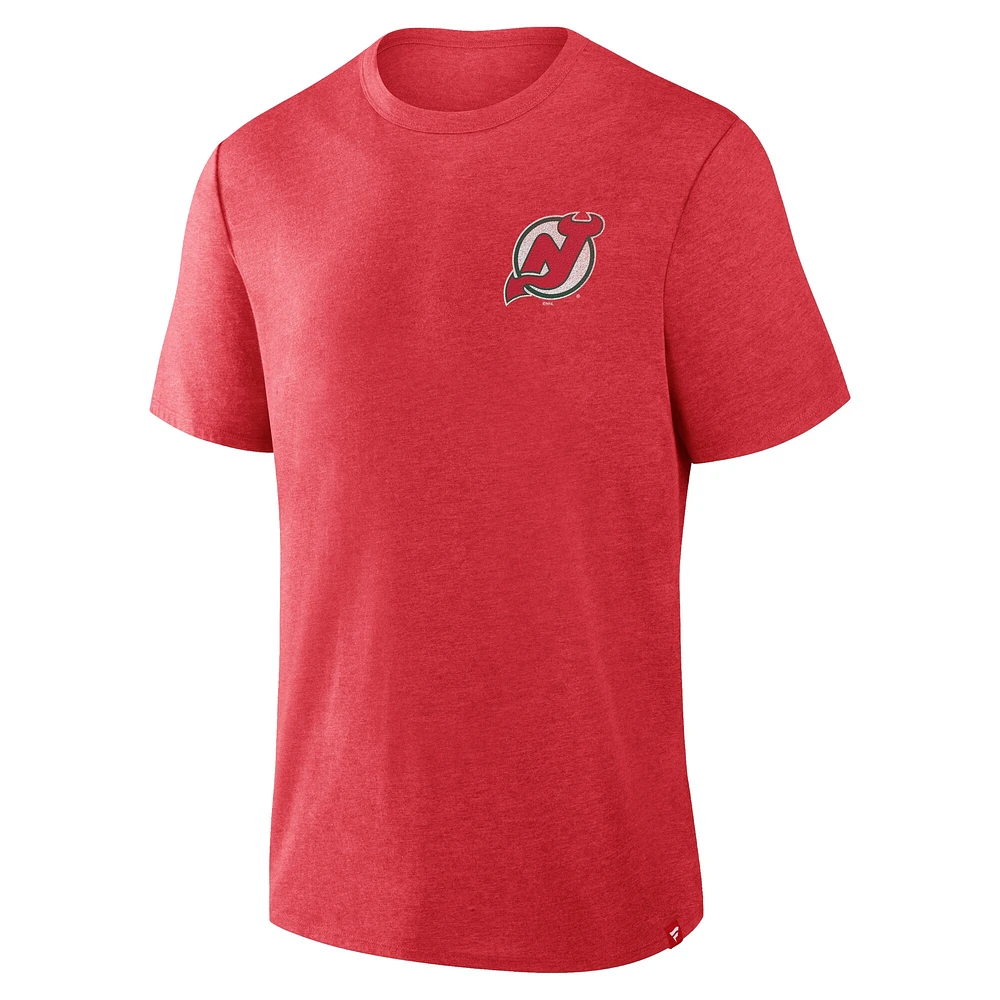 T-shirt tri-blend Fan Lanes des Devils du New Jersey pour hommes, rouge chiné, Fanatics