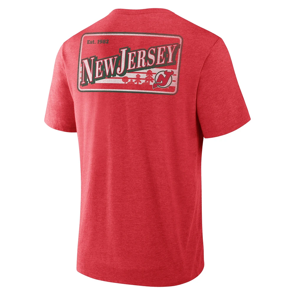 T-shirt tri-blend Fan Lanes des Devils du New Jersey pour hommes, rouge chiné, Fanatics