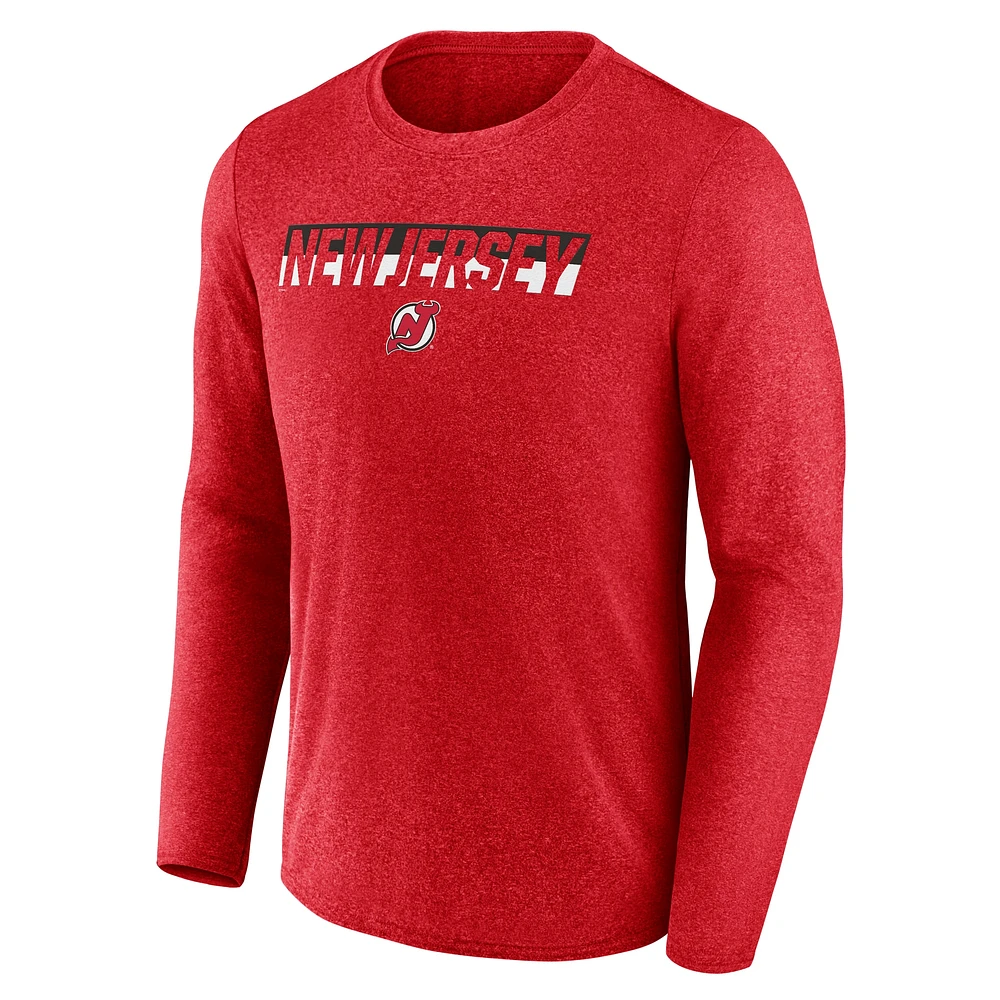 Men's Fanatics Heather Red New Jersey Devils Transition Long Sleeve T-Shirt