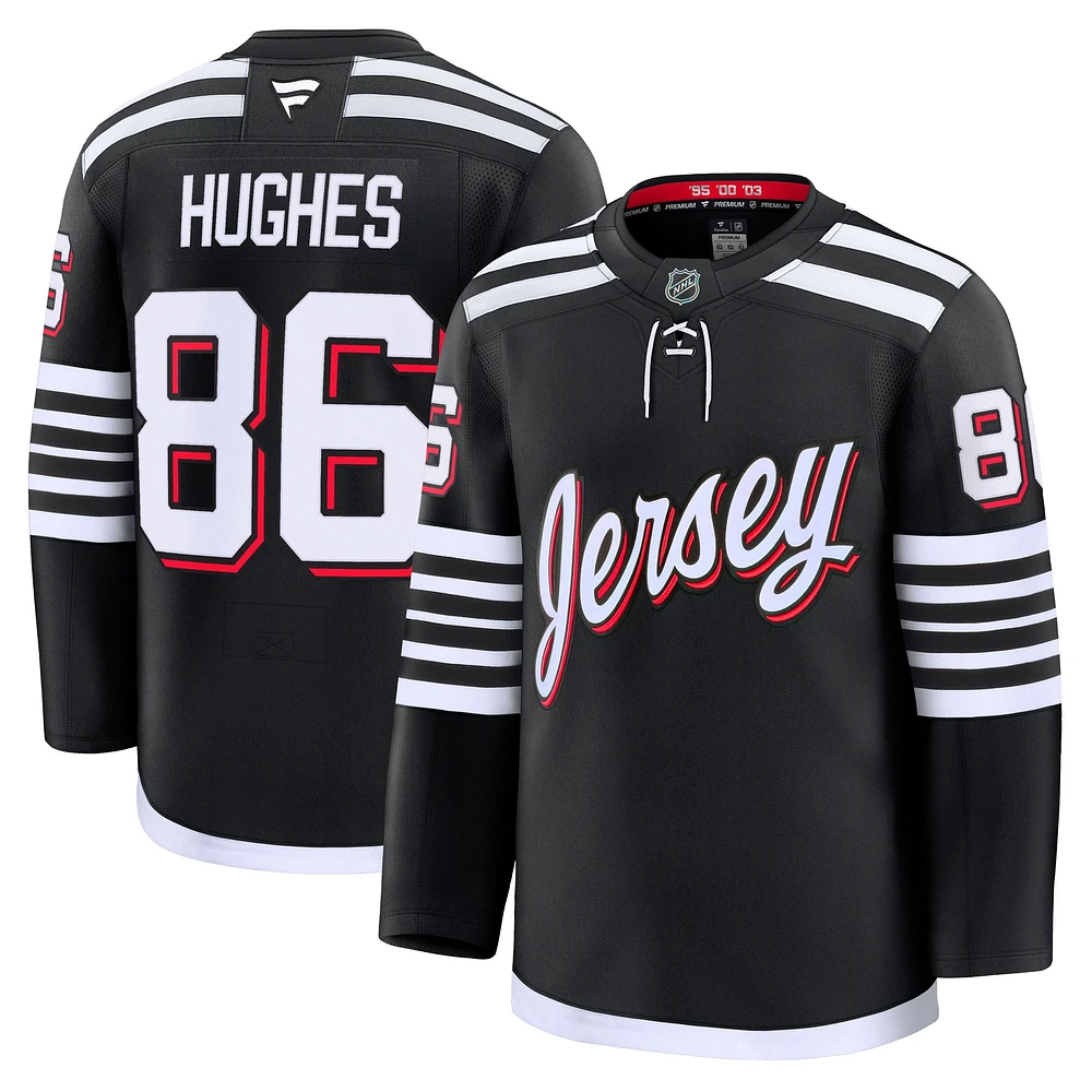 Maillot de remplacement premium noir pour hommes Fanatics Jack Hughes des Devils du New Jersey