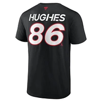 T-shirt noir avec nom et numéro Fanatics Jack Hughes des Devils du New Jersey Authentic Pro Prime pour hommes