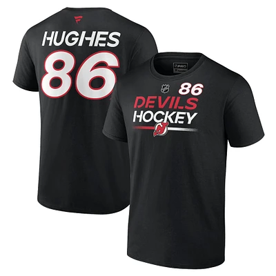 Men's Fanatics Jack Hughes Black New Jersey Devils Authentic Pro Prime Name & Number T-Shirt