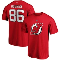 T-shirt rouge avec nom et numéro Fanatics Jack Hughes des Devils du New Jersey pour hommes