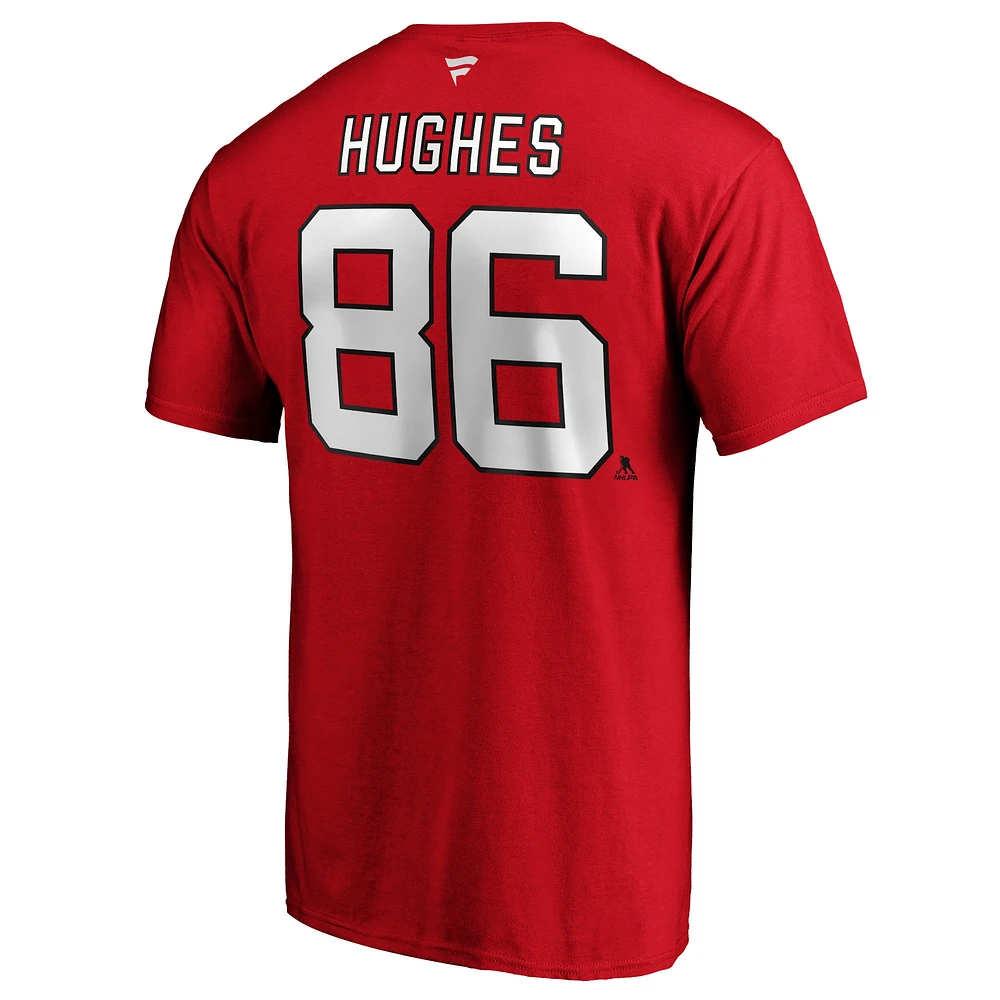 T-shirt rouge avec nom et numéro Fanatics Jack Hughes des Devils du New Jersey pour hommes