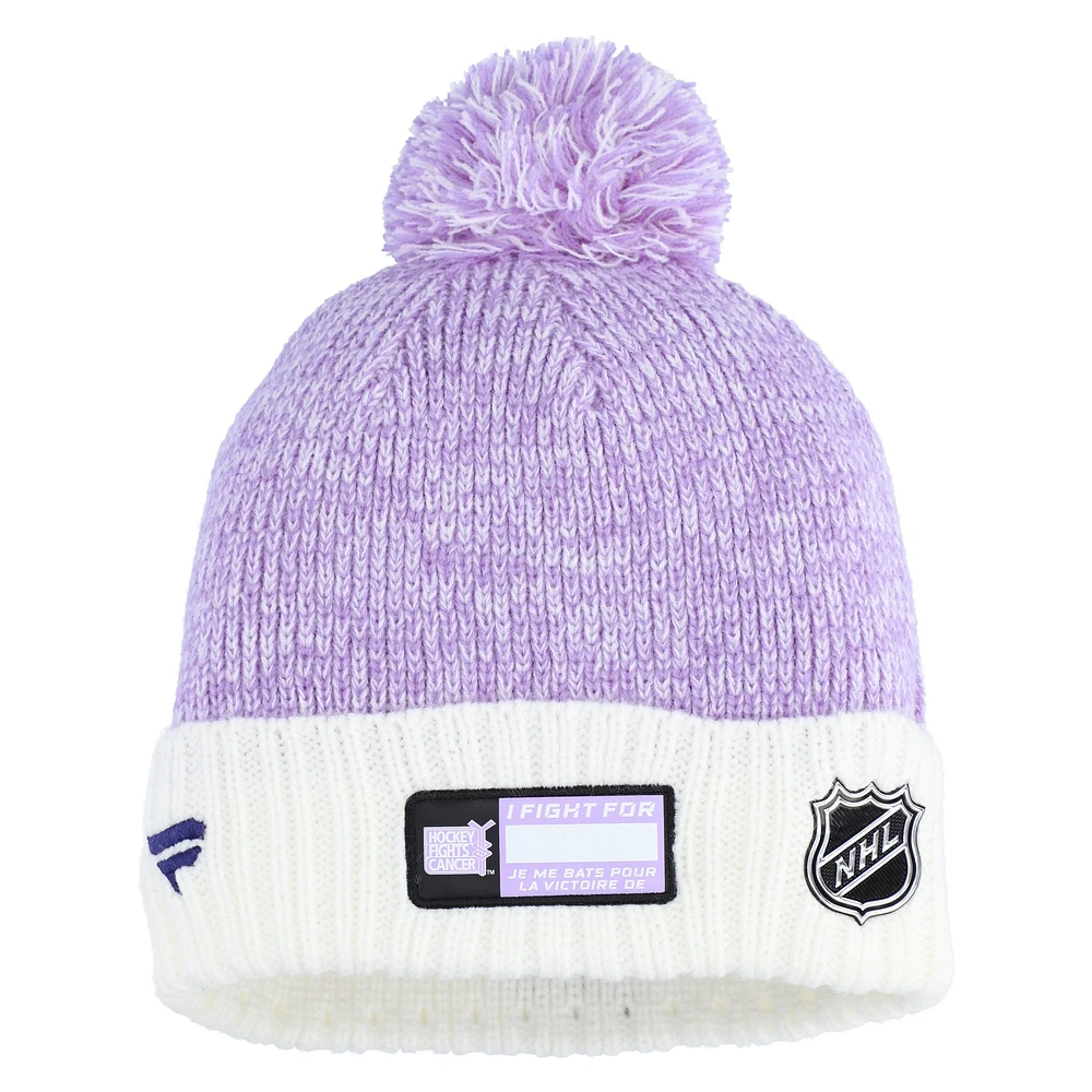 Men's Fanatics Lavender/White New Jersey Devils Hockey Fights Cancer Cuffed Knit Hat with Pom