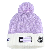 Men's Fanatics Lavender/White New Jersey Devils Hockey Fights Cancer Cuffed Knit Hat with Pom