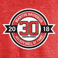 T-shirt rouge à trois mélanges du Temple de la renommée des Devils New Jersey Fanatics Martin Brodeur pour hommes