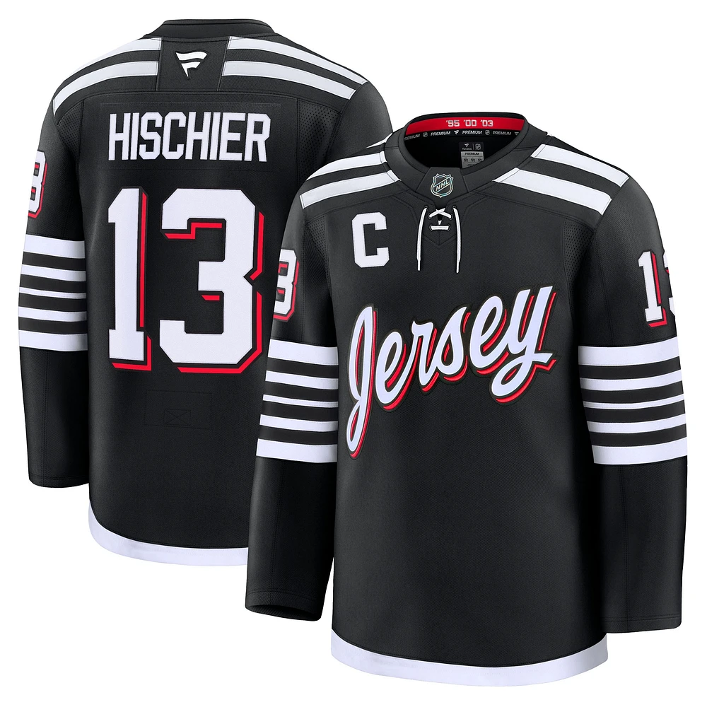 Maillot de remplacement premium noir New Jersey Devils Nico Hischier pour hommes Fanatics