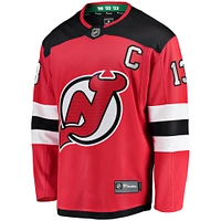 Fanatics pour hommes Nico Hischier Rouge New Jersey Devils Captain Patch Home Breakaway Maillot