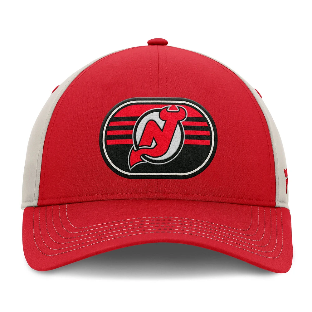 Men's  Fanatics  Red/Gray New Jersey Devils 2025 Stanley Cup Playoffs Locker Room Trucker Adjustable Hat