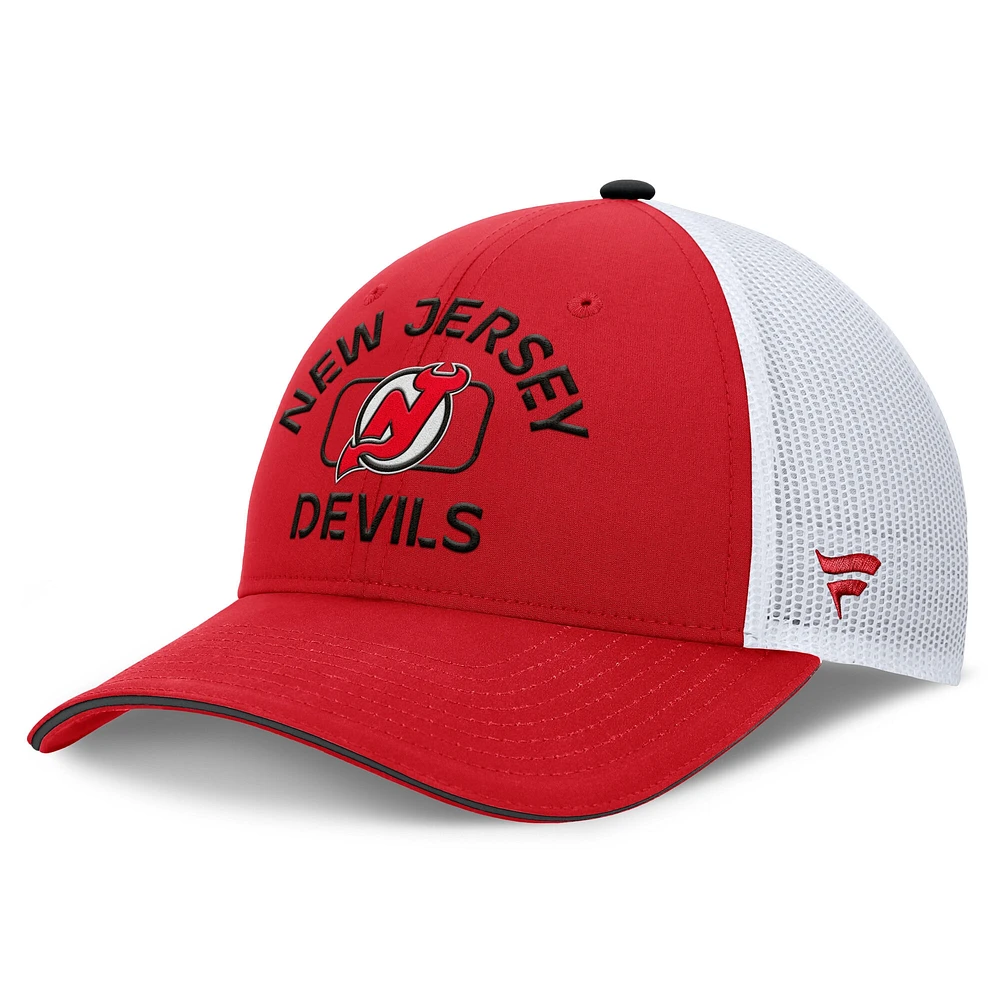 Casquette de camionneur authentique Pro Rink des New Jersey Devils rouge/blanc Fanatics pour hommes