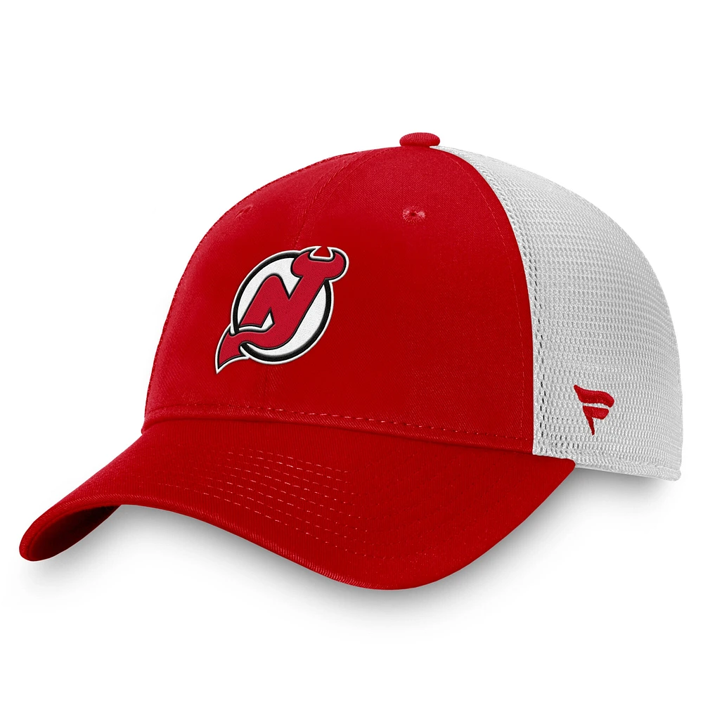 Casquette ajustable pour homme Fanatics Red/White New Jersey Devils Slouch Core Primary Logo Trucker