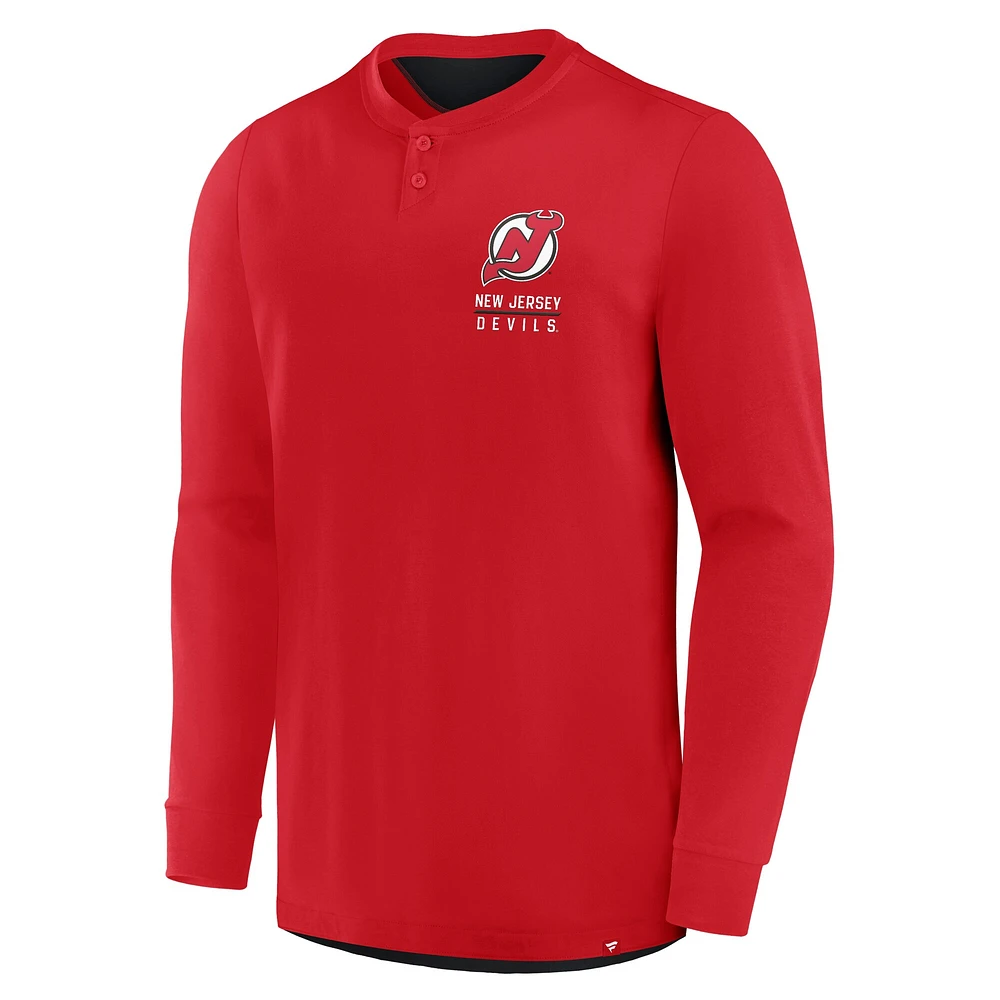 T-shirt Henley à manches longues Adrenaline Push des Devils du New Jersey pour homme, rouge