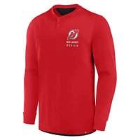 T-shirt Henley à manches longues Adrenaline Push des Devils du New Jersey pour homme, rouge