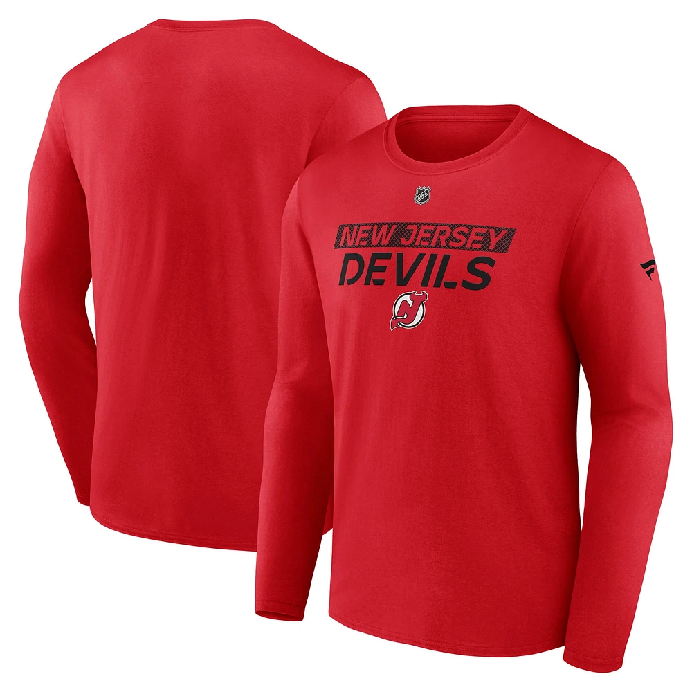 T-shirt à manches longues Authentic Pro Core Primary pour homme Fanatics Red New Jersey Devils