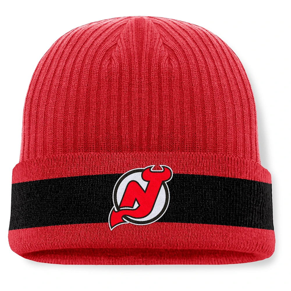 Bonnet en tricot à revers pour homme Fanatics Red New Jersey Devils Blueliner